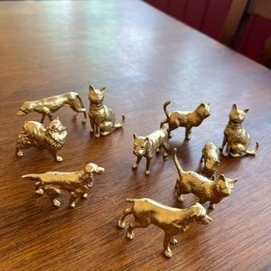 small gold dog and cat figurines